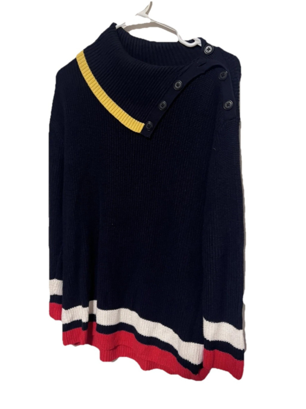 Talbots Striped Fisherman Sweater Women’s Large Petite Navy Red Nautical